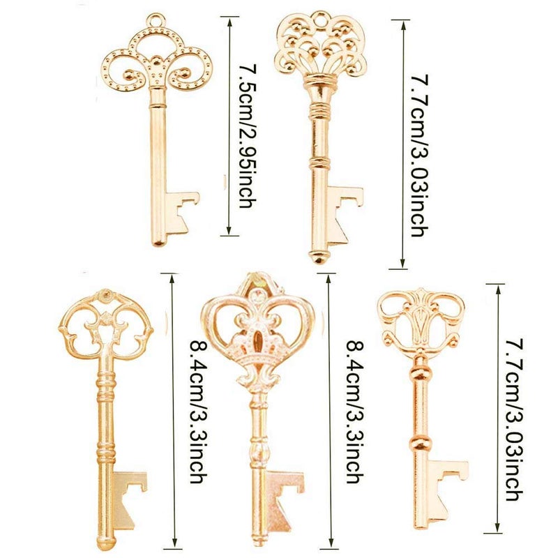Bodosac Awtlife 50 Pcs KC Gold Skeleton Key Bottle Opener 5 Style with Tag Cards Sheer Bag for Wedding Party Favors Christmas - Image 4